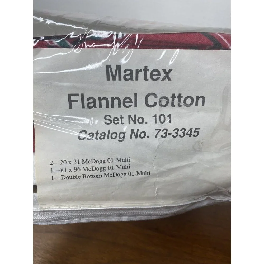 Martex Flannel Sheet Set Dog Red Plaid Set 4 Pcs Double Size Scotty Dogs